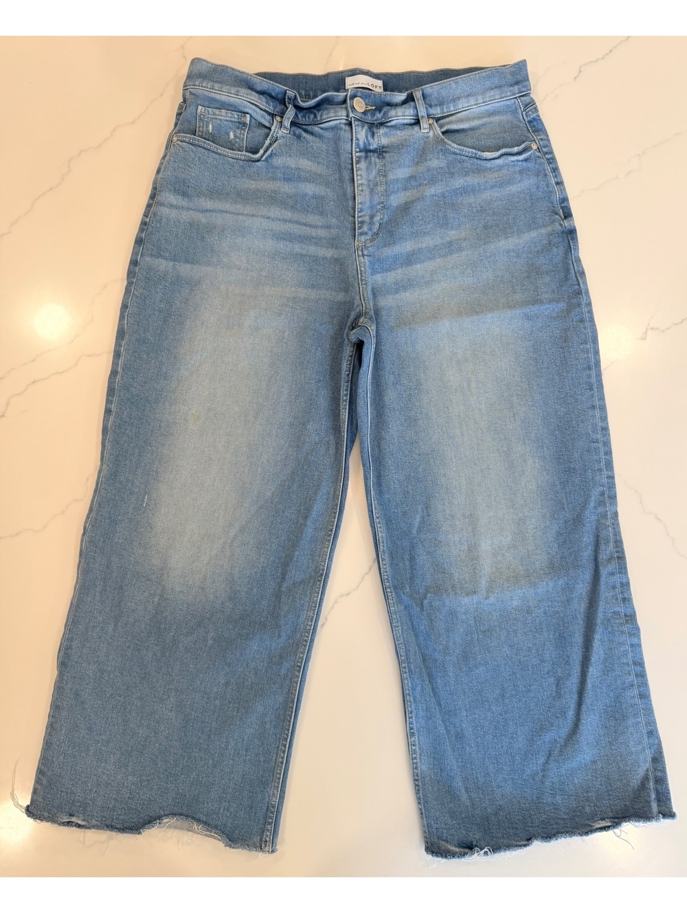 Loft Jeans Wide Leg Cropped High Waist Light Wash Size 14